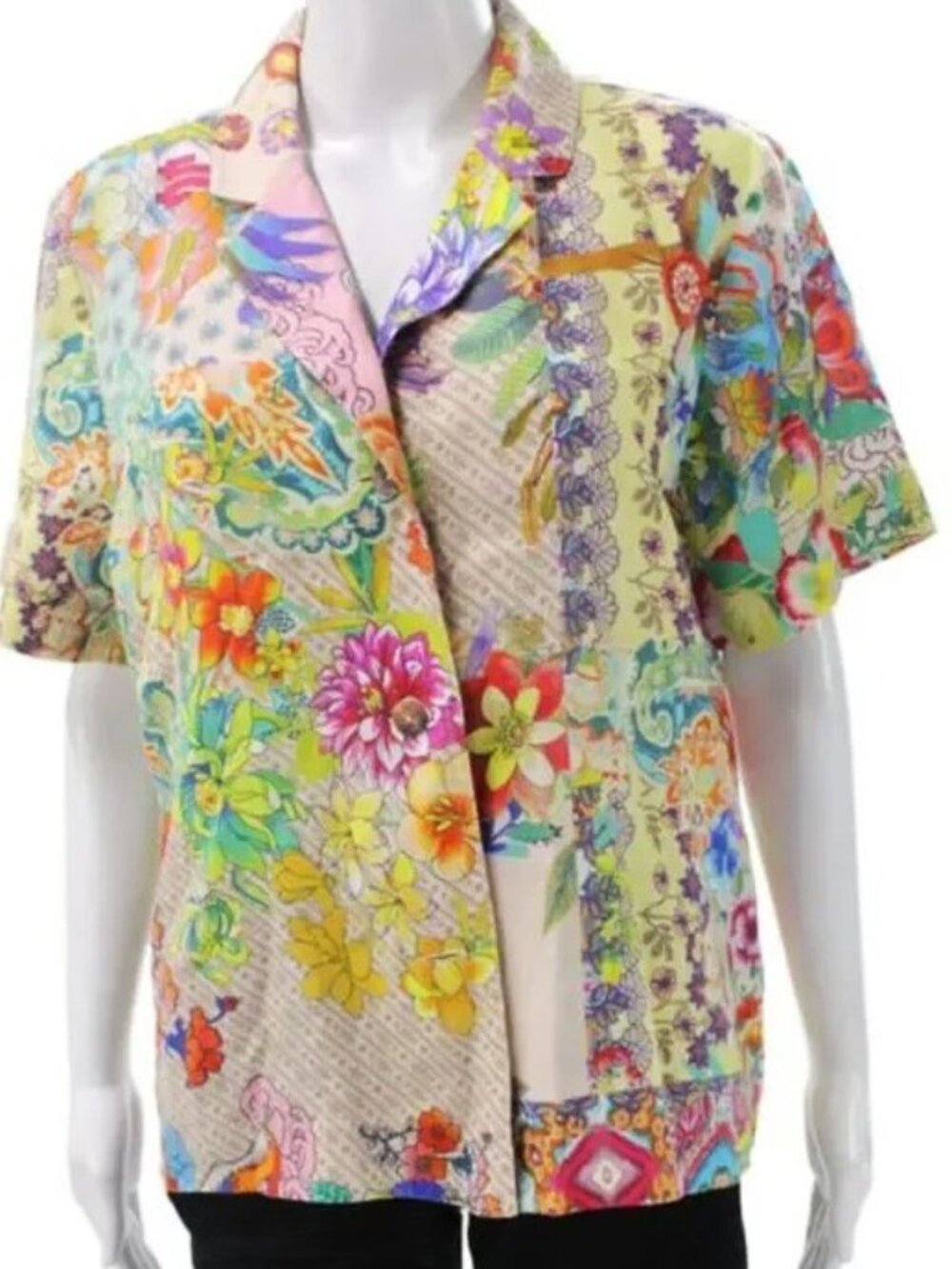 Johnny Was Dreamer Camp Shirt M fit L? Floral Linen Button-Up, MachWash JWW